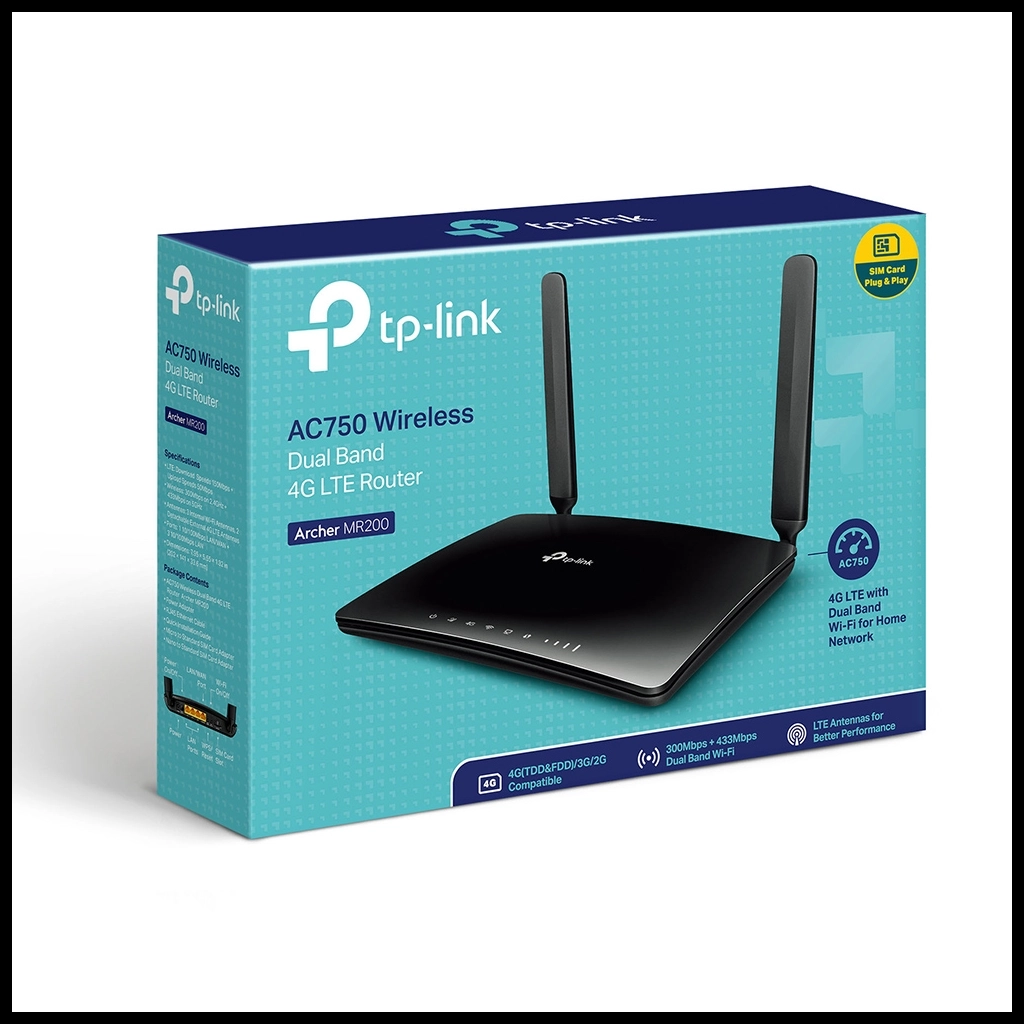 TP-LINK ARCHER MR200, AC750, 4Port, 750Mbps, Dual Band WiFi, Masaustu, LTE Micro Sim Kart Takilabilir 3G-4G Destekli Router