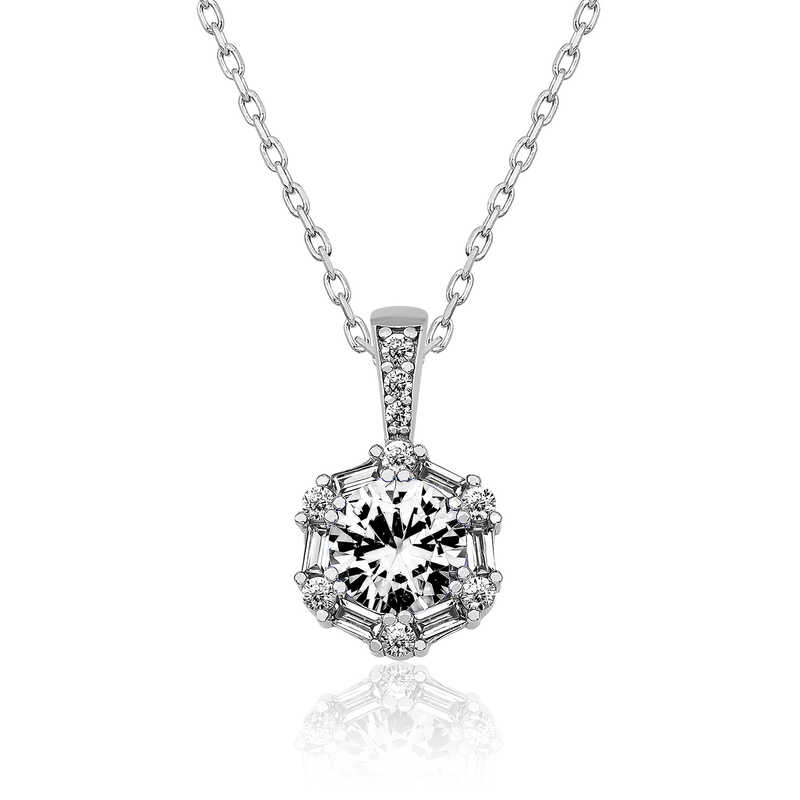 925 Ayar Gumus Buz Beyazi Baget Tasli Kadin Gumus Kolye