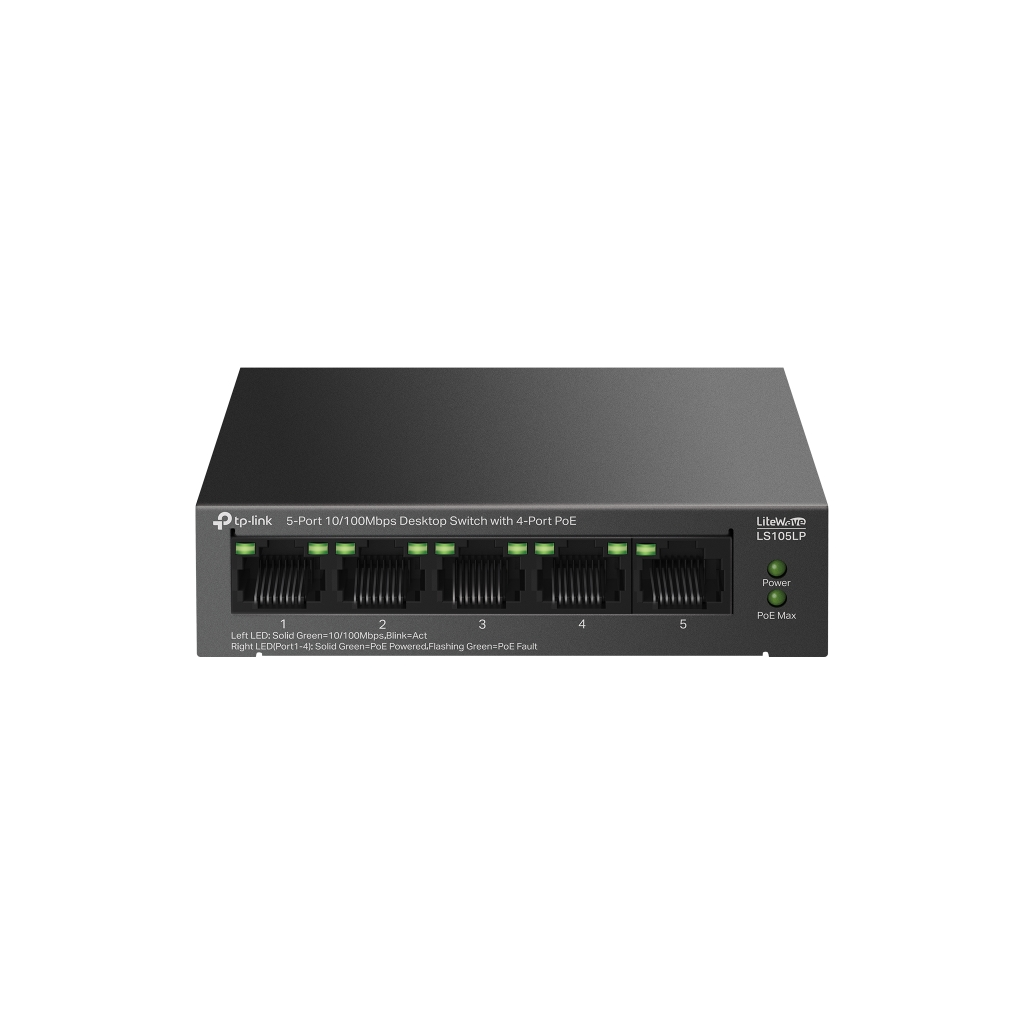 TP-LINK LS105LP, Green Tech, 5 Port, MegaBit, 4 Port PoE 41W, Metal Kasa, Yonetilemez, Masaustu Switch