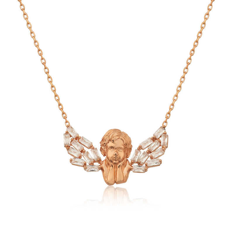 925 Ayar Gumus Kanatli Melek Kadin Gumus Kolye