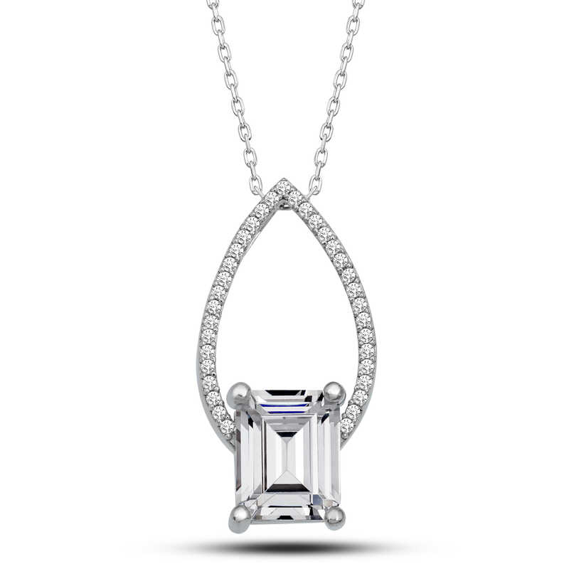 Gumus Baget Tasli Damla Kadin Kolye