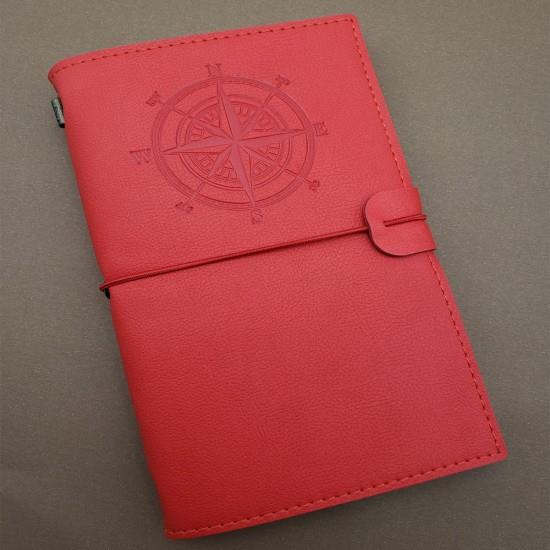 Pusula Tasarimli Kirmizi Deri Defter Hediyelik