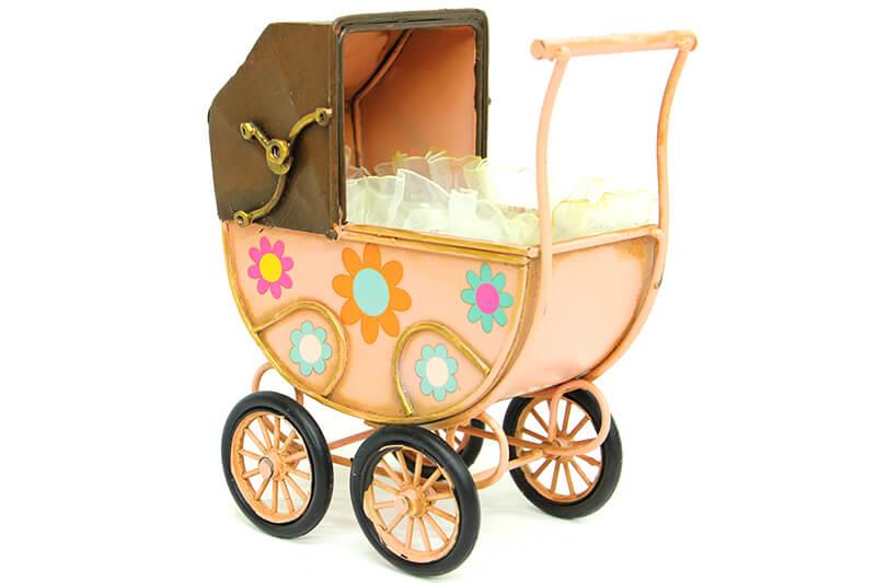 Dekoratif Metal Bebek Arabasi Biblo Vintage Hediyelik