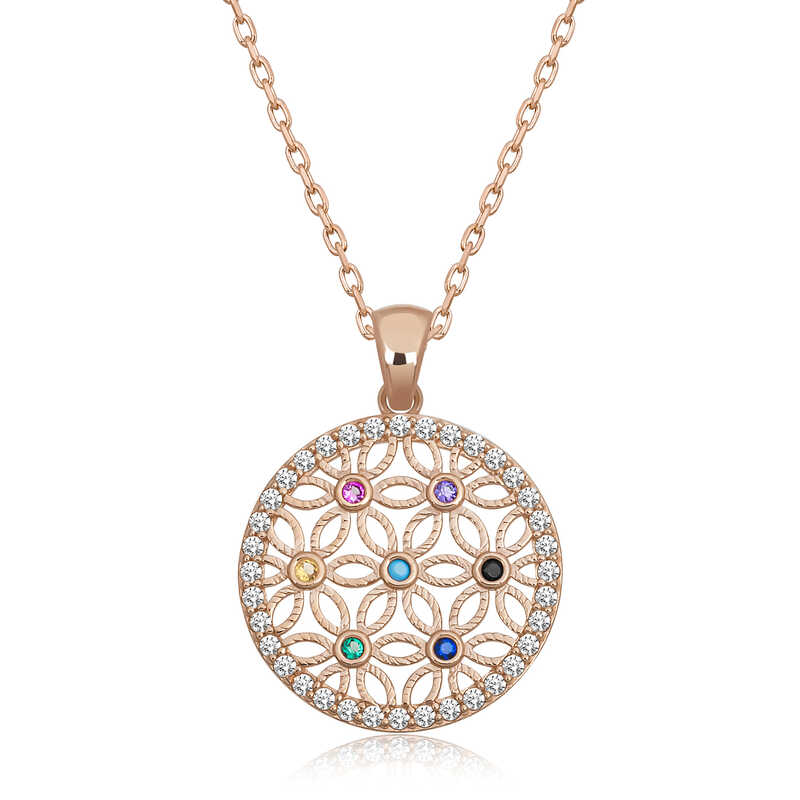 925 Ayar Gumus Renkli Tasli Yasam Cicegi Kadin Gumus Kolye