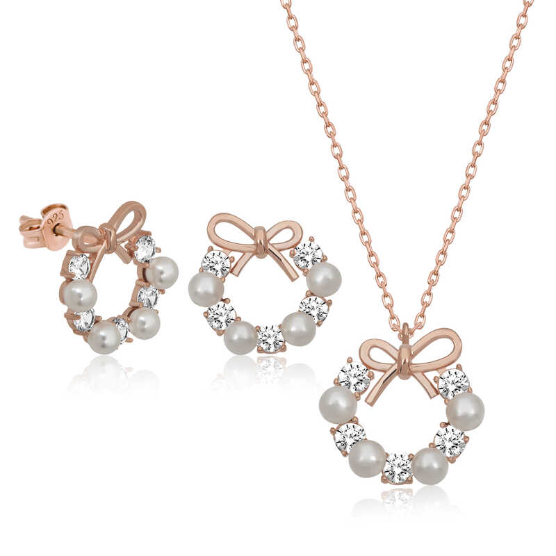 925 Ayar Gumus Inci Kurdele Kadin Set