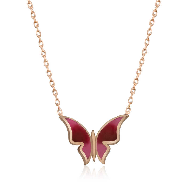 925 Ayar Gumus Rose Minimal Kelebek Kadin Gumus Kolye