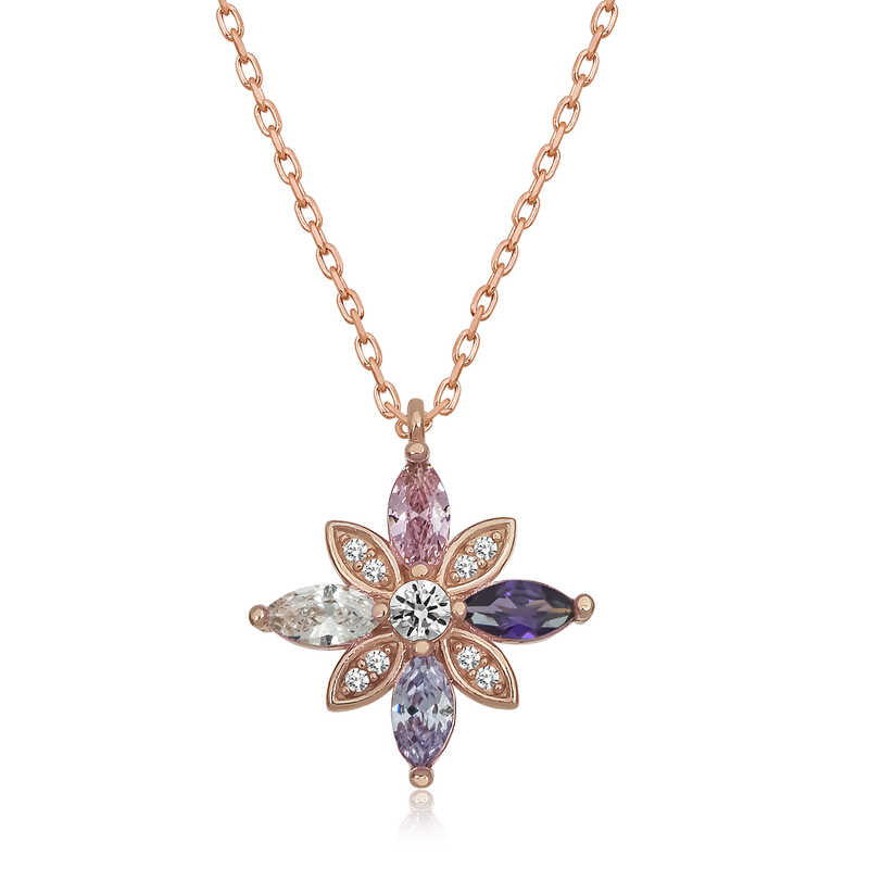 925 Ayar Gumus Mix Tasli Umut Cicegi Gumus Kolye