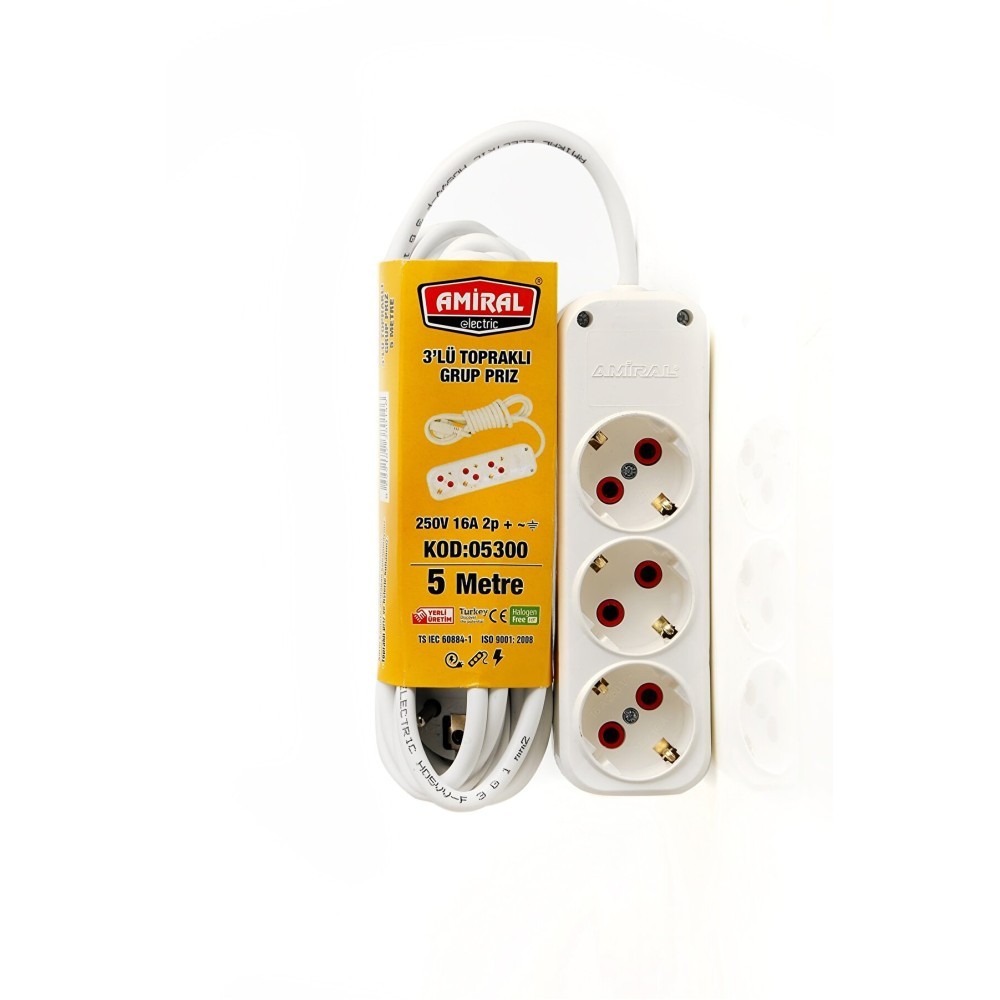 Amiral 3' lu Toprakli 5 Metre Kablolu Grup Priz