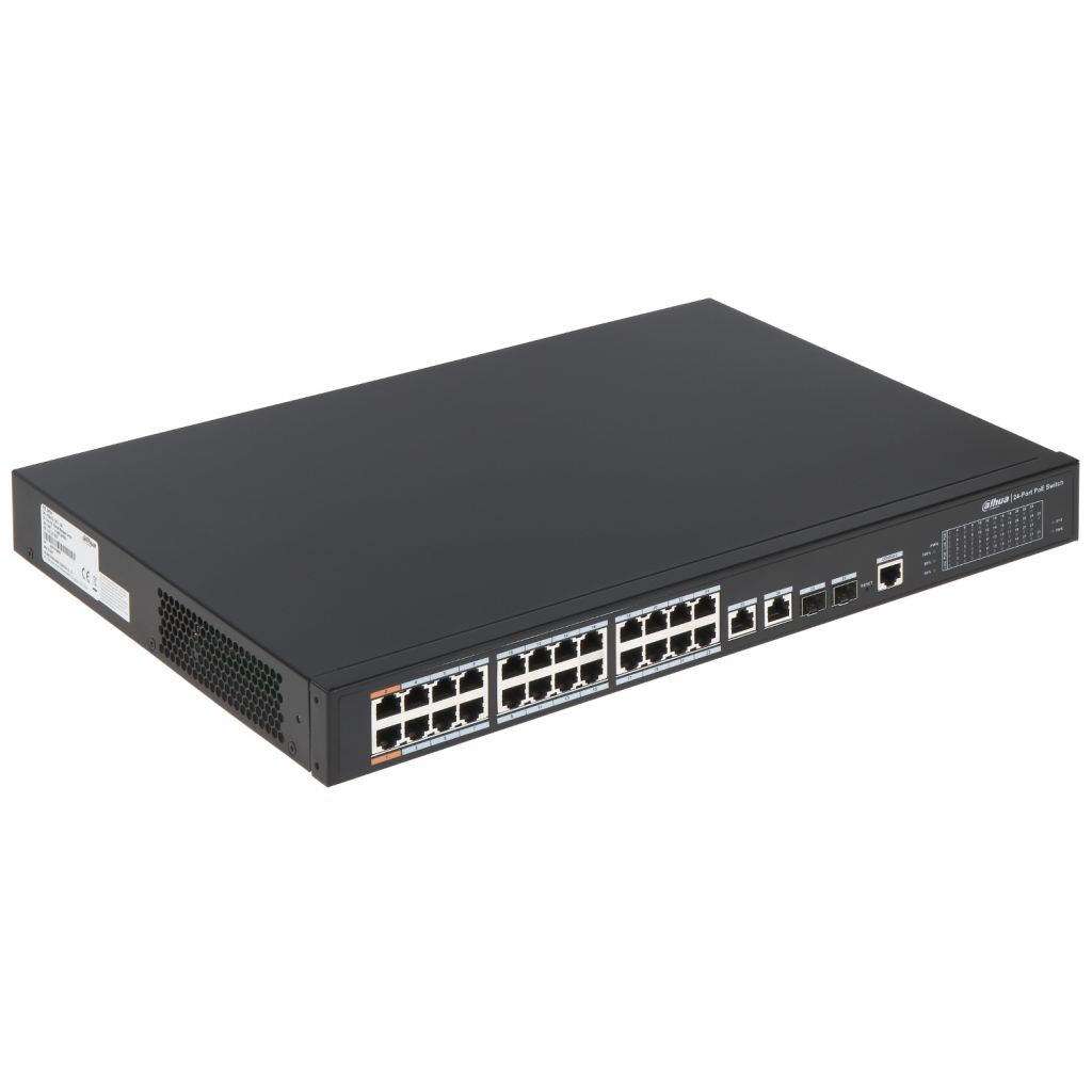 DAHUA PFS4226-24ET-240-V3, 24 Port, MegaBit, PoE 240W, 2 Port GigaBit Uplink, 2 Port GigaBit Combo SFP, Yonetilebilir, Rack Mount Switch