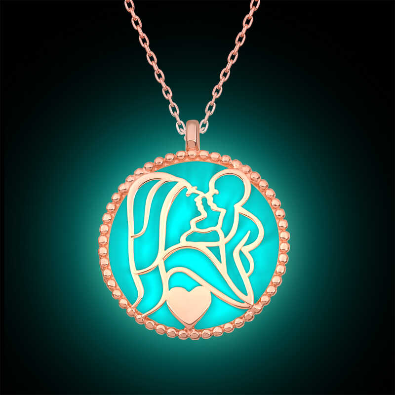 Gumus Fosforlu Rose Anne Cocuk Sevgisi Kadin Kolye