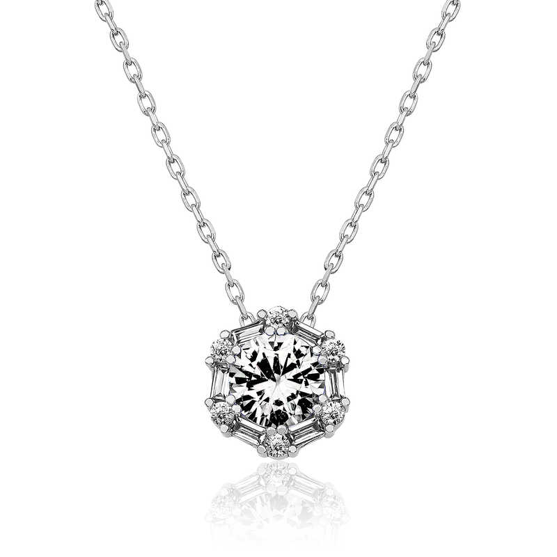 925 Ayar Gumus Buz Beyazi Baget Tasli Kolye