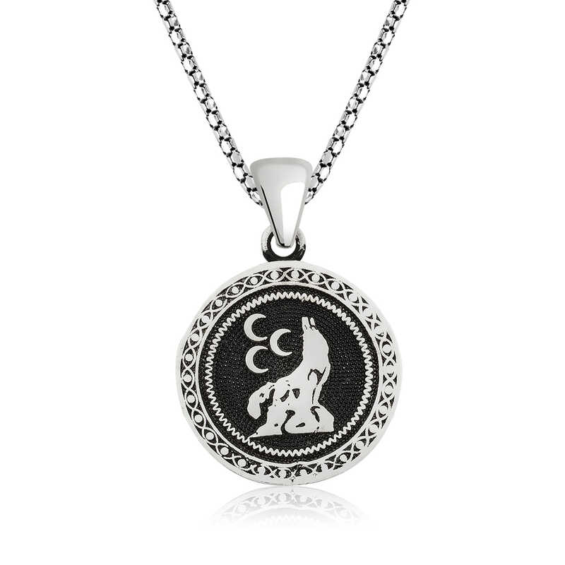 925 Ayar Gumus Uc Hilal Kurt Gumus Kolye