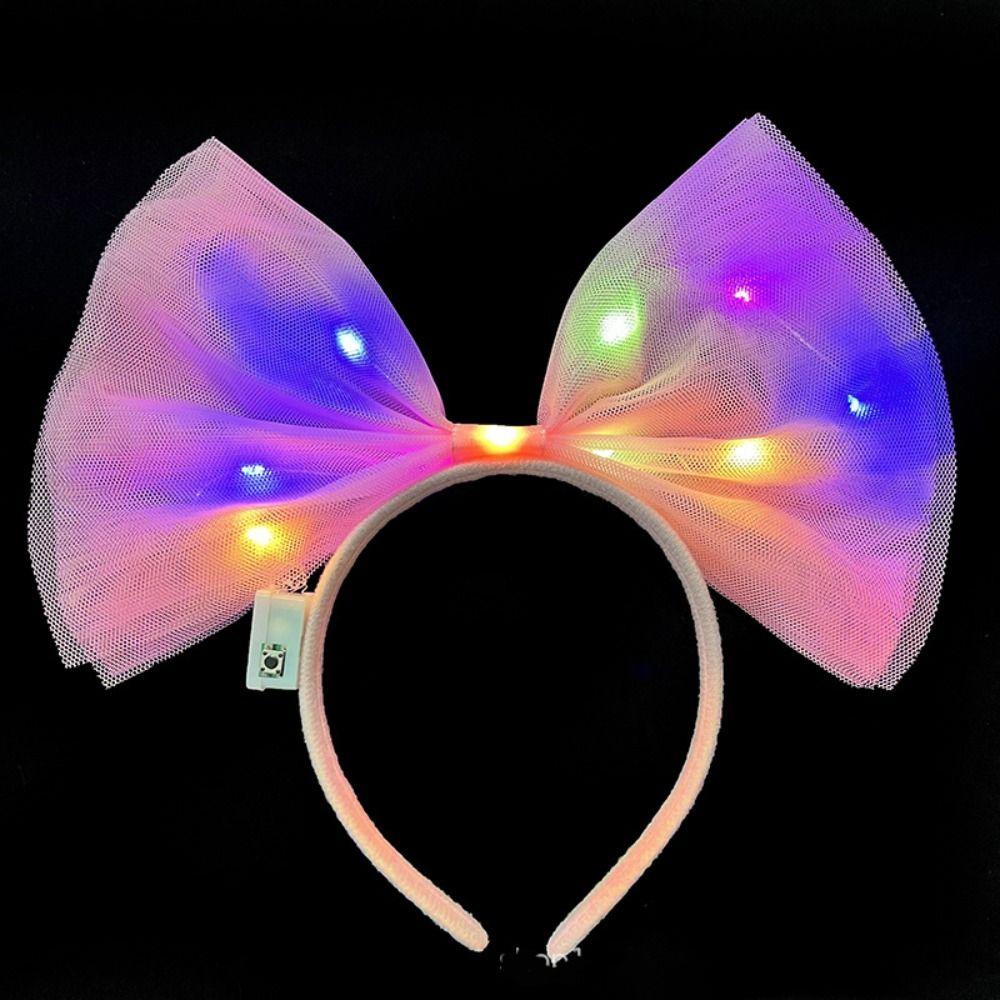 Rengarenk Led Isikli Fiyonk Sekilli Tul Parti Taci Pembe Renk 25x25 cm