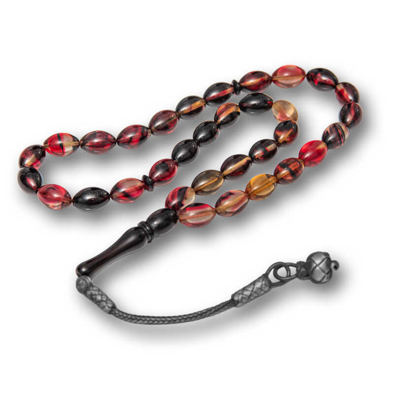 Gumus Kazaz Puskullu Sari Siyah Kirmizi Sikma Kehribar Tesbih