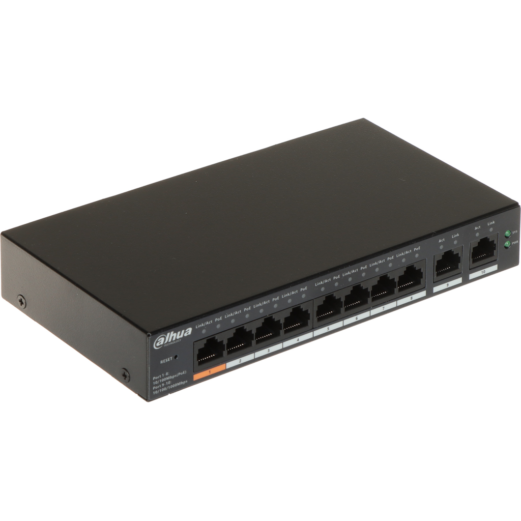 DAHUA CS4010-8ET-60, 8 Port, Megabit, PoE 60W, 2 Port Gigabit Uplink, Cloud Yonetilebilir, Switch