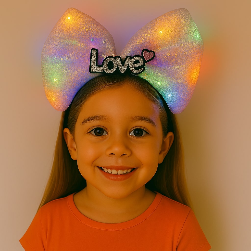 LED Isikli Love Yazili Pembe Fiyonk Tac – Kiz Cocuk Parti Taci