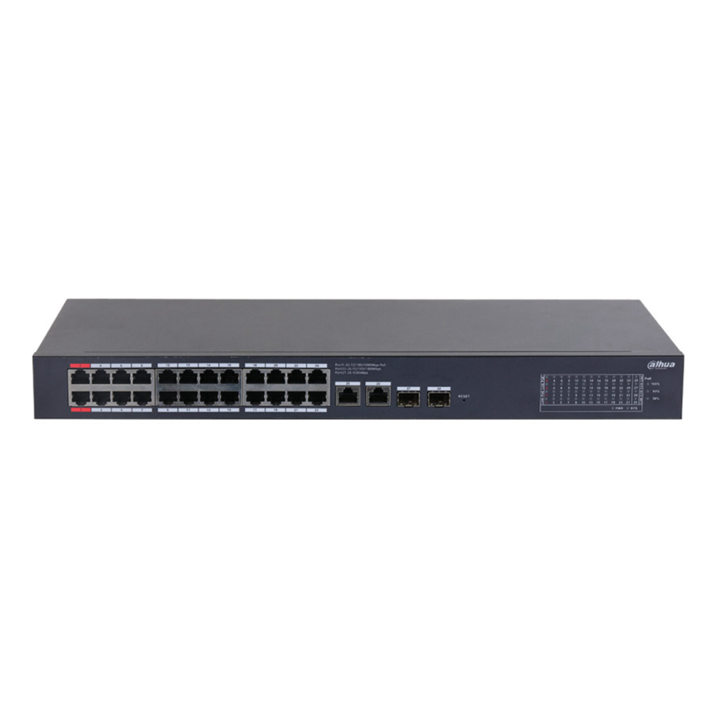 DAHUA CS4228-24GT-240, 24Port, Gigabit, PoE 240W, 2 Port Uplink, 2 Port SFP Gigabit Combo, Cloud Yonetilebilir, Switch