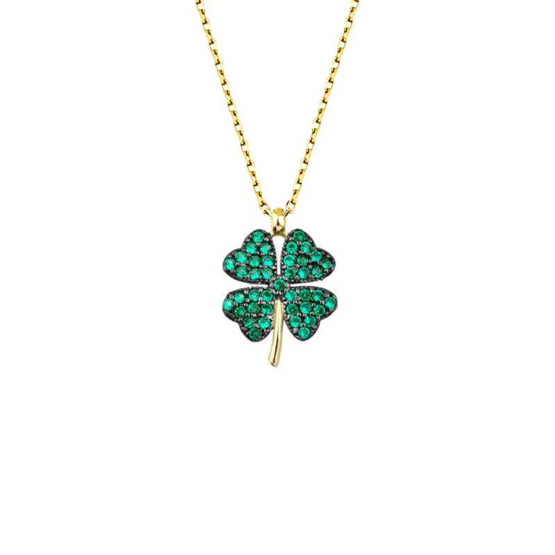 925 Ayar Gumus Gold Dort Yaprakli Yonca Kadin Gumus Kolye