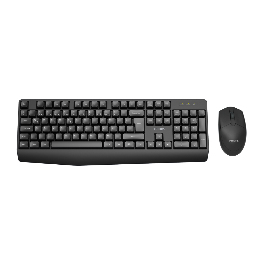 PHILIPS SPT6337B, Siyah, Turkce Q, 2.4Ghz Kablosuz, Klavye Mouse Set