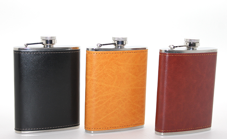 Paslanmaz Celik Tekli 8 Oz Derili Matara