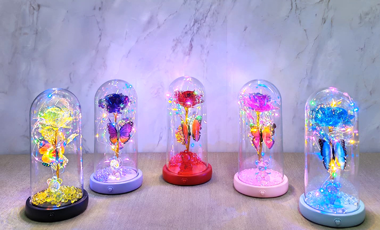 Isikli Muzikli Romantik Kelebekli Fanus