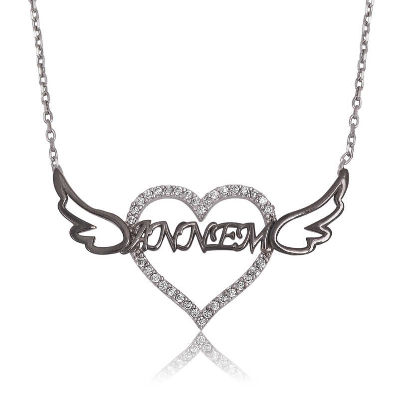 925 Ayar Gumus Annem Yazili Kalp Kadin Gumus Kolye