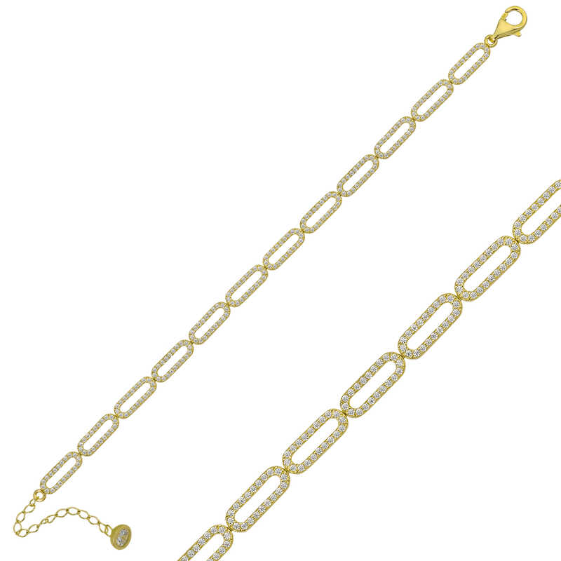 925 Ayar Gumus Gold Oval Tasli Bileklik