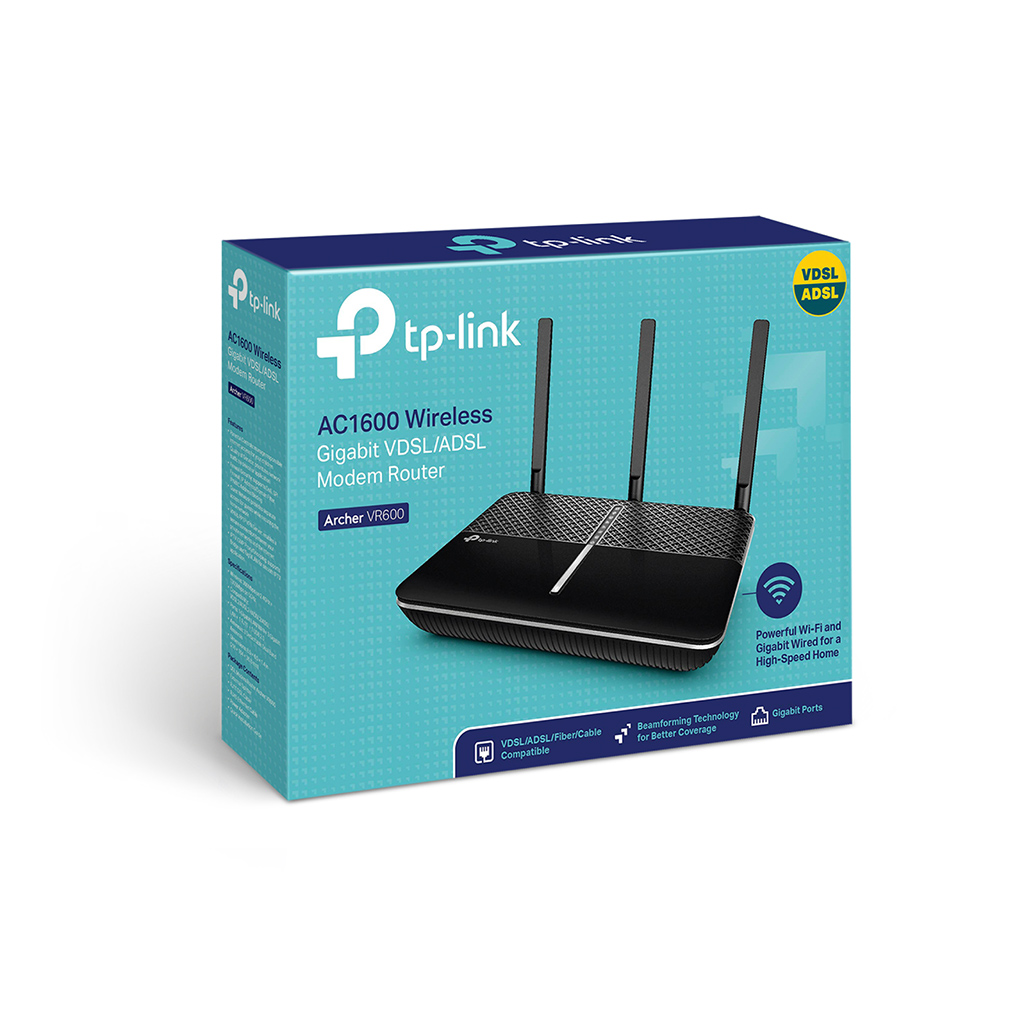 TP-LINK ARCHER VR600, AC1600, 4 Port GigaBit, Dual Band Wifi, 1600Mbps, 3xAnten, 3G-4G USB Destegi, VDSL2, ADSL2+ MODEM