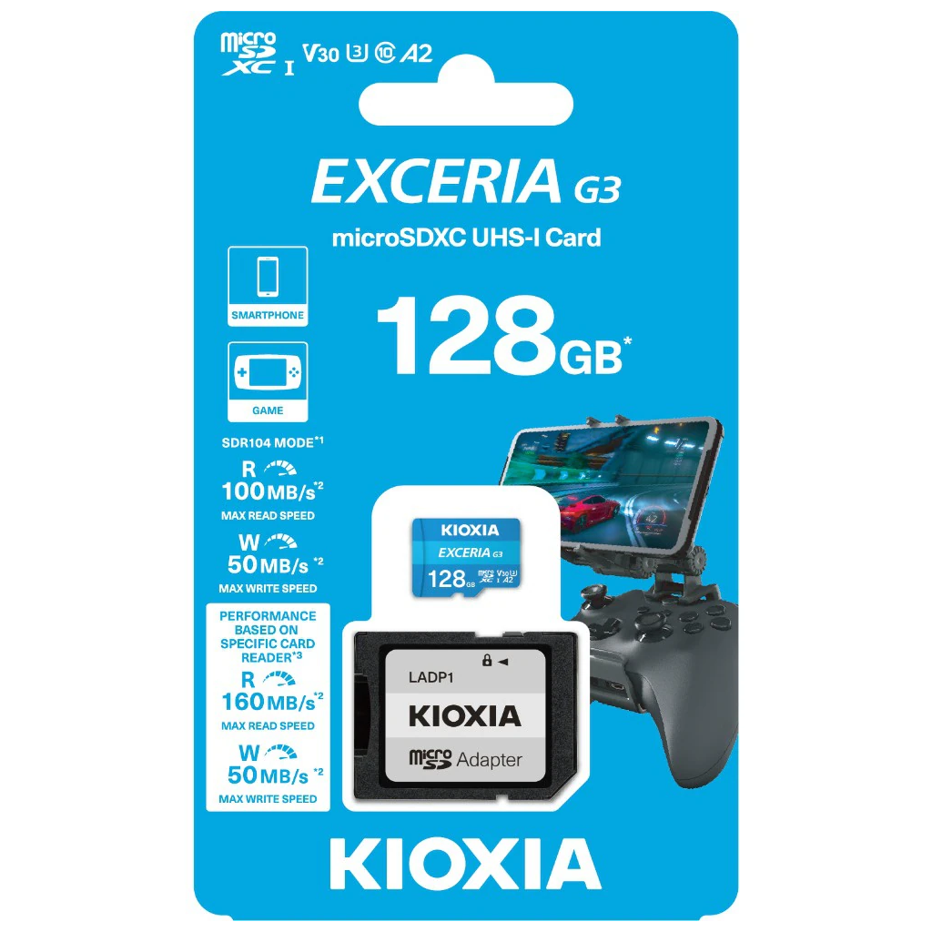 KIOXIA 128GB ExceriaG3, LMEX3L128GG2, A2 V30 4K, CL10, 160Mb/s, MicroSD Kart Bellek (SD Adaptorlu)