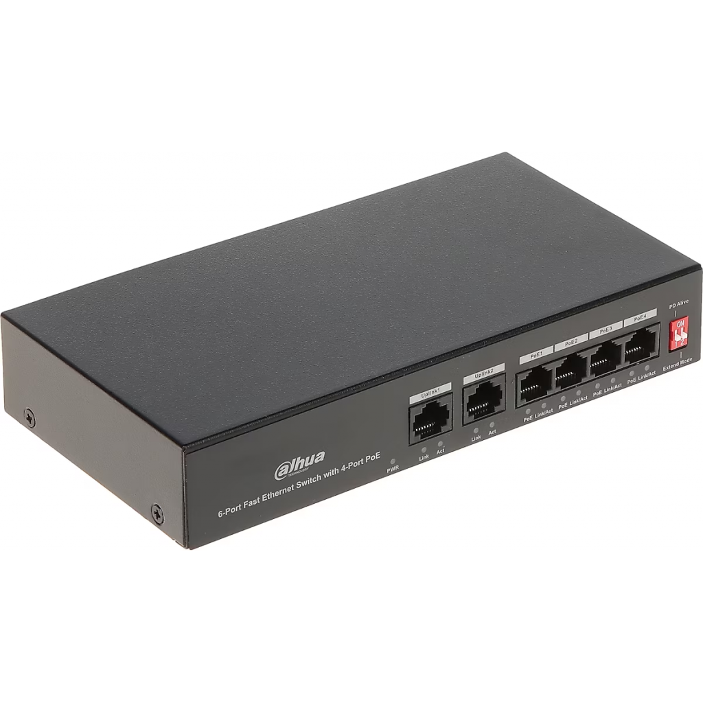 DAHUA PFS3006-4ET-36, 4 Port, Megabit, PoE 36W, 2 Port Uplink, Yonetilemez, Masaustu Switch