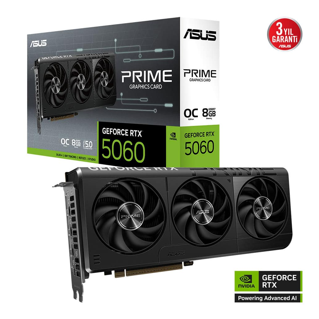 ASUS PRIME-RTX5060-O8G, 8Gb, 128Bit, GDDR7, 1xHDMI, 3xDP GAMING Ekran Karti