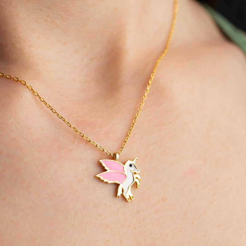 925 Ayar ​Gumus Gold Kanatli At Kadin Kolye