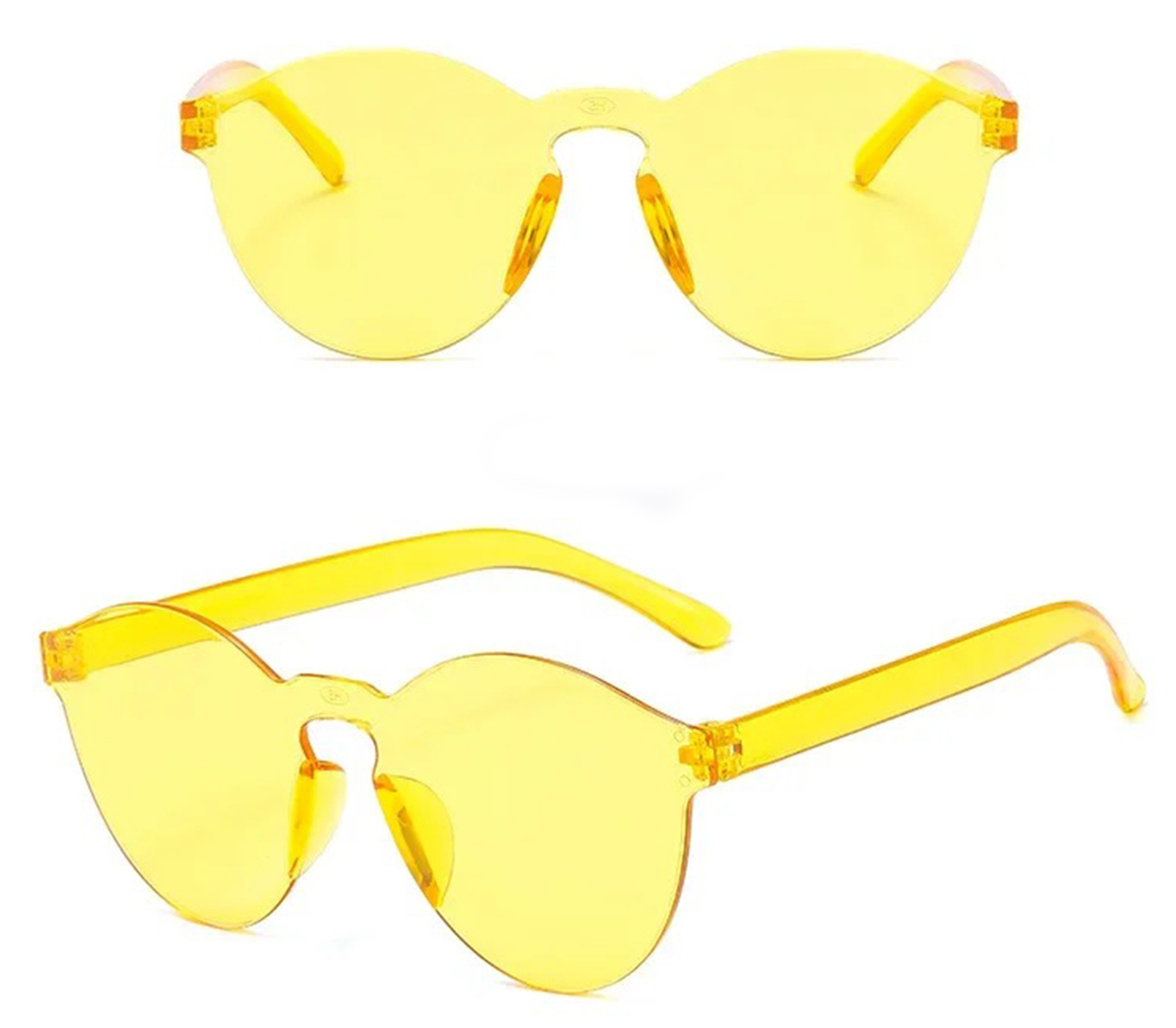 Sert Mika Oval Sekilli Cercevesiz Sari Gozluk Retro Parti 5x14 cm