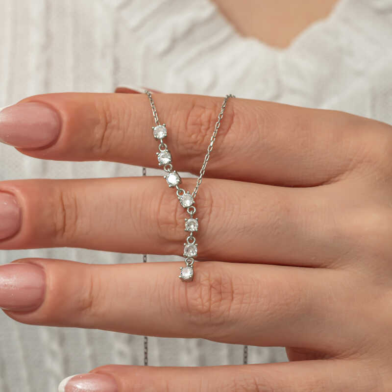 Gumus Zirkon Sira Tasli Kadin Kolye