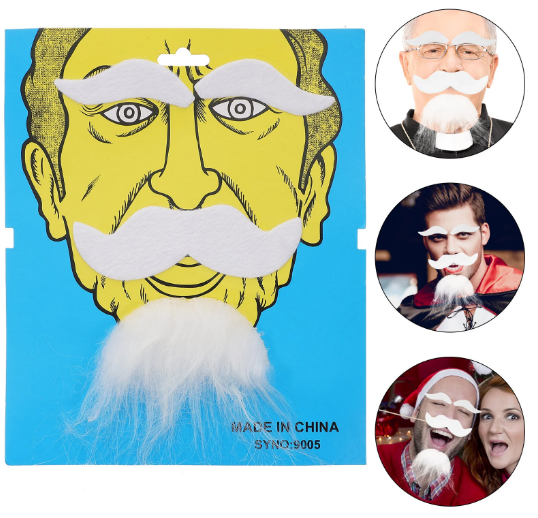 Beyaz Renk Kendinden Yapiskanli Takma Sakal Biyik ve Kas Seti