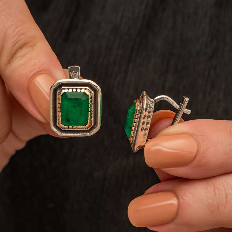 Gumus Yesil Tasli Otantik Kadin Kupe