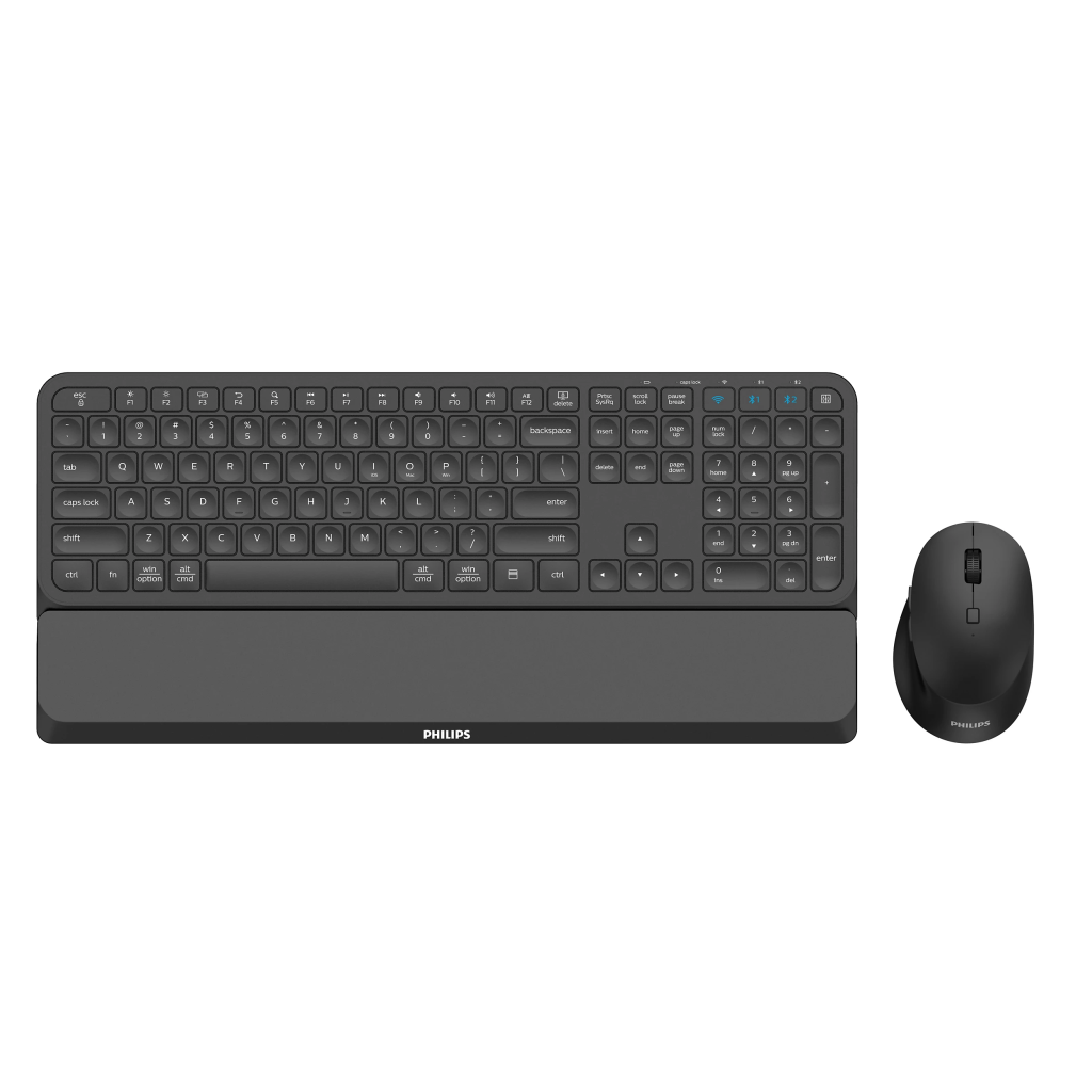 PHILIPS SPT6607B, Siyah, Turkce Q, 2.4Ghz ve Bluetooth Kablosuz, Bilek Destekli, Multimedya Klavye Mouse Set