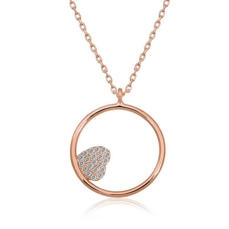 925 Ayar Gumus Kalp Detayli Halka Kadin Gumus Kolye