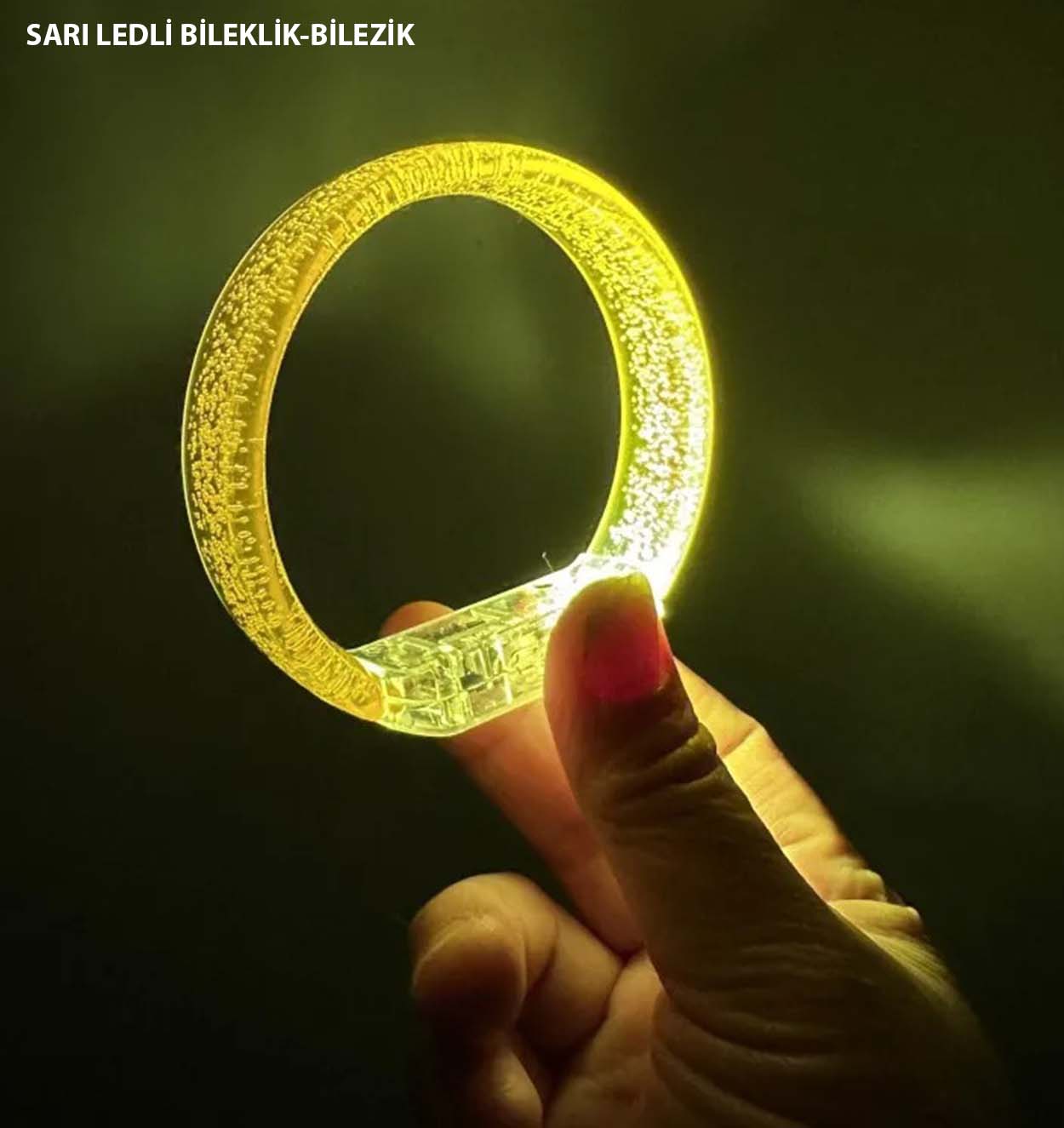 Sari Led Isikli Baski Yapilabilen Pilli Bileklik Bilezik 1,5 cm Genislik