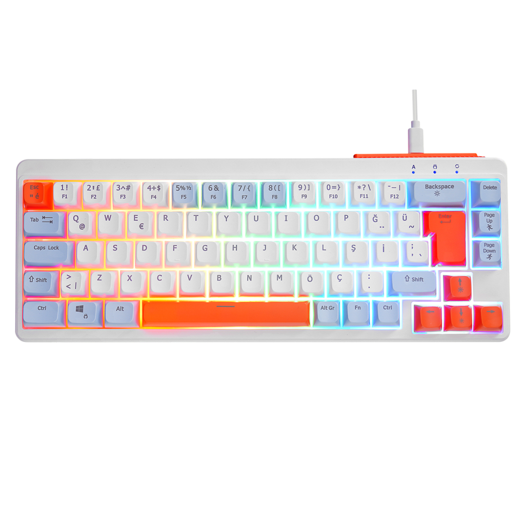ACER eMachines, EAK810, Beyaz, USB Kablolu, Rainbow Backlight, Membran Renkli Tuslar, Turkce Q, 68 Tuslu, Gaming Klavye