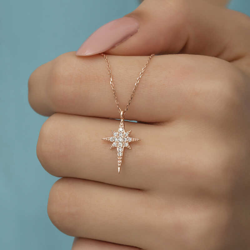 925 Ayar Gumus Rose Kutup Yildizi Kadin Gumus Kolye