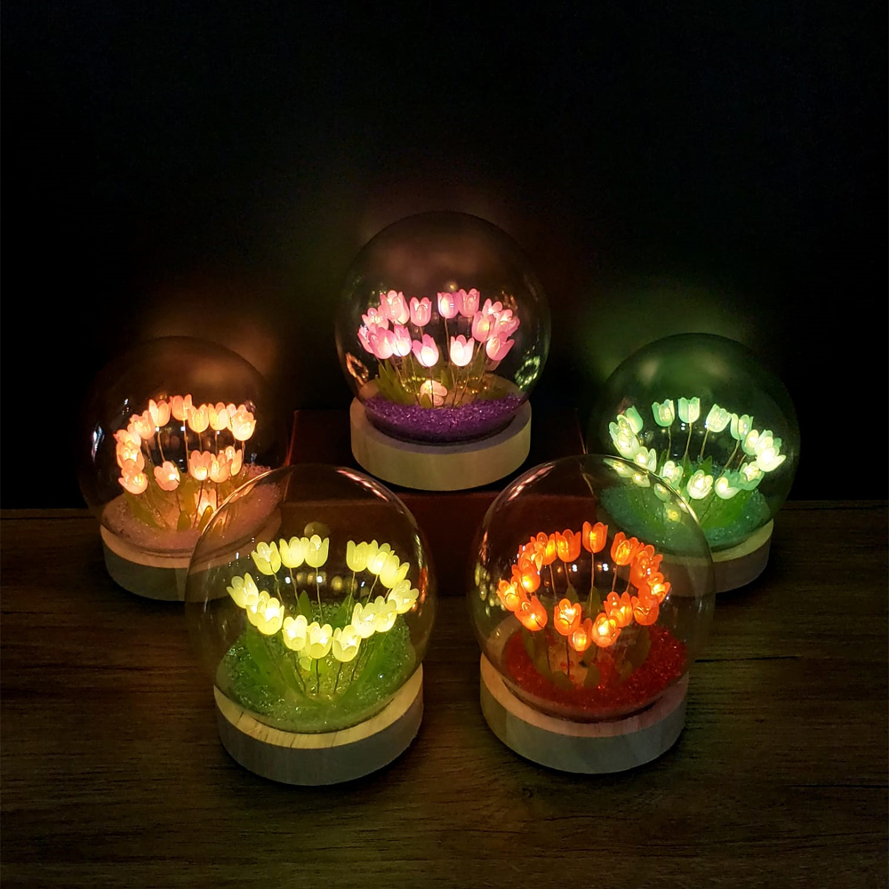 Led Isikli Lale Cam Fanus