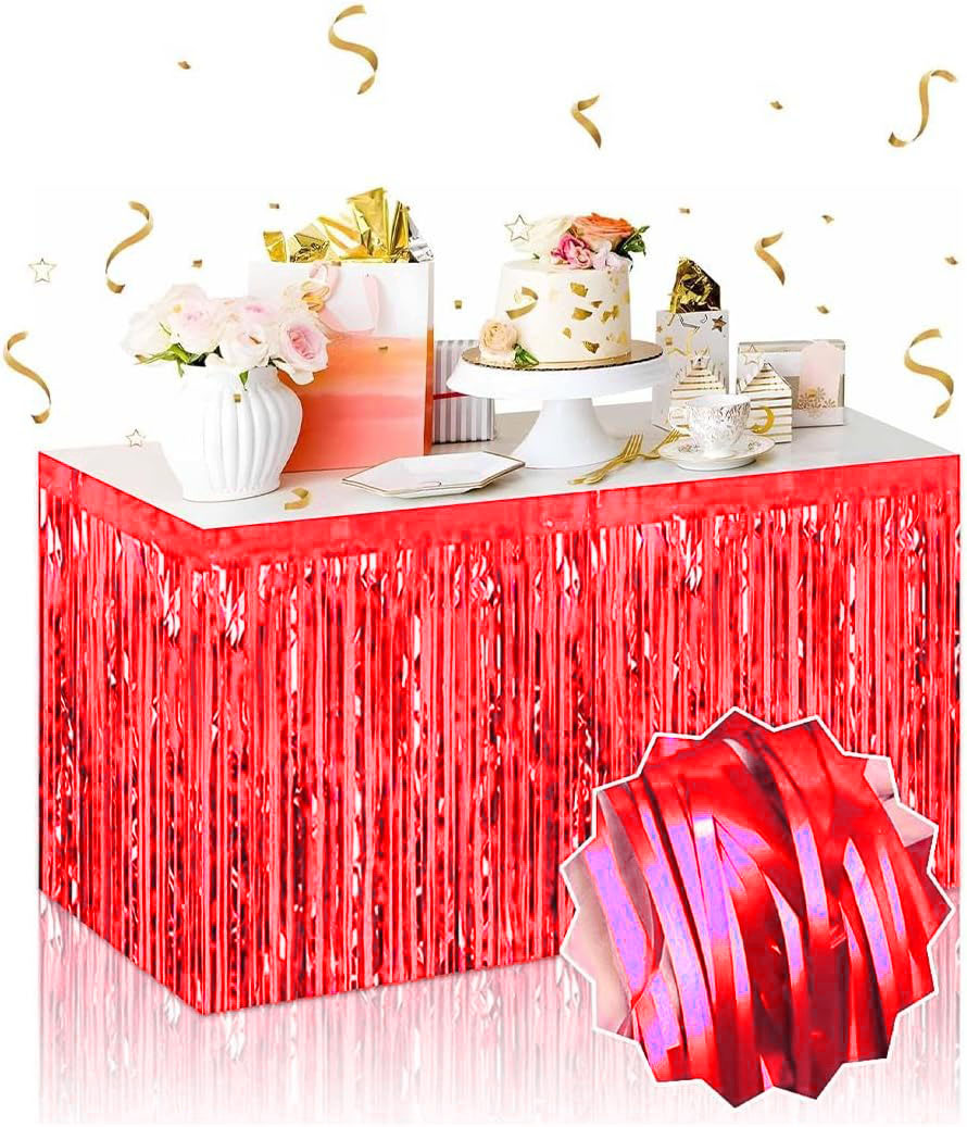 Kendinden Yapiskanli Kirmizi Metalize Puskullu Masa Etegi – 75 x 275 cm Parti Suslemesi