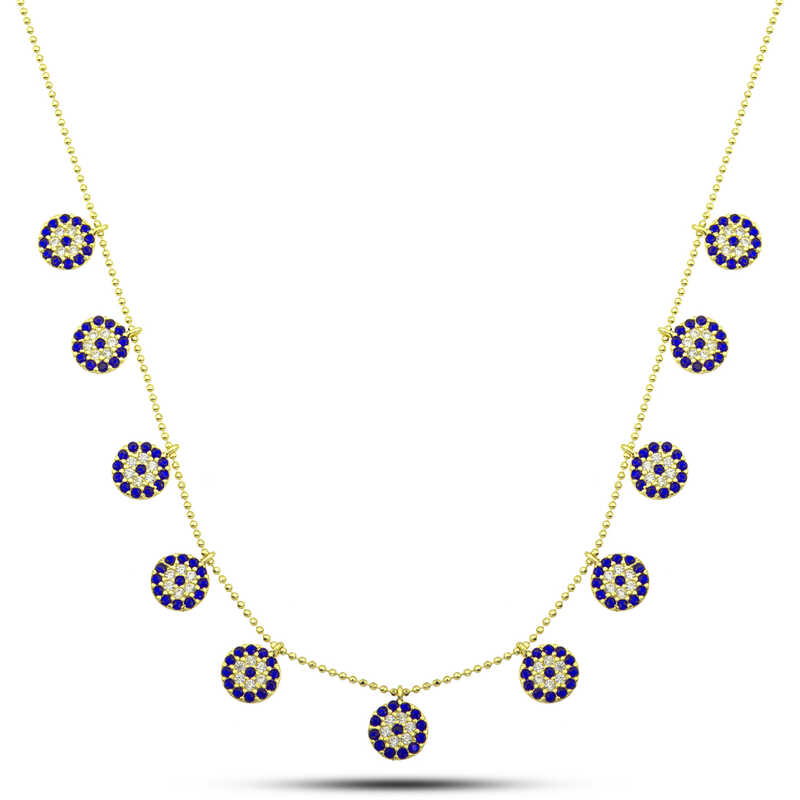 925 Ayar Gumus Gold Nazarli Sans Kadin Kolye