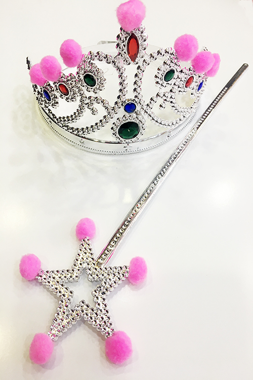 Parti Aksesuar Pembe Ponponlu Gumus Renk Prenses Taci ve Gumus Renk Prenses Asasi