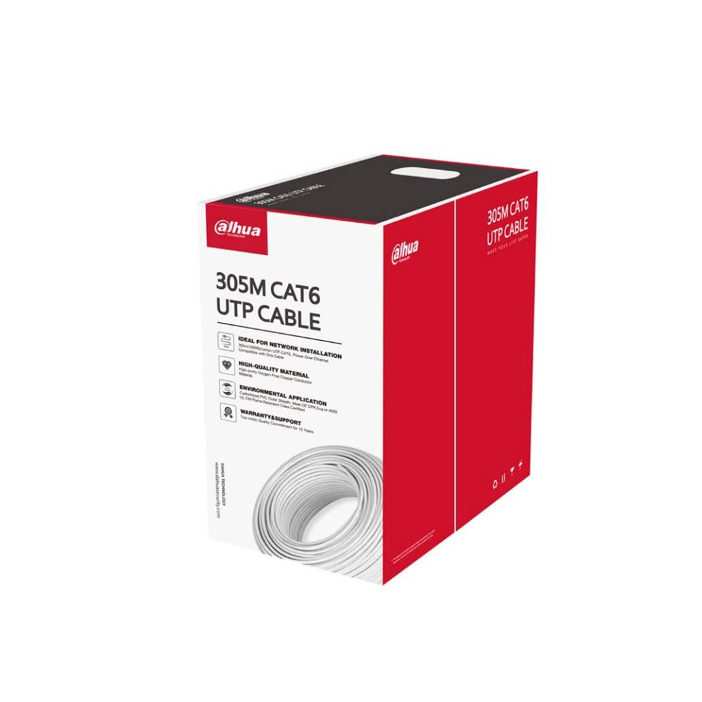 DAHUA DH-PFM923I-6UN-C, CAT6 305m, 24AWG 0.53mm, UTP, %100 Bakir, LSZH Halogen Free Kablo, Beyaz Renk