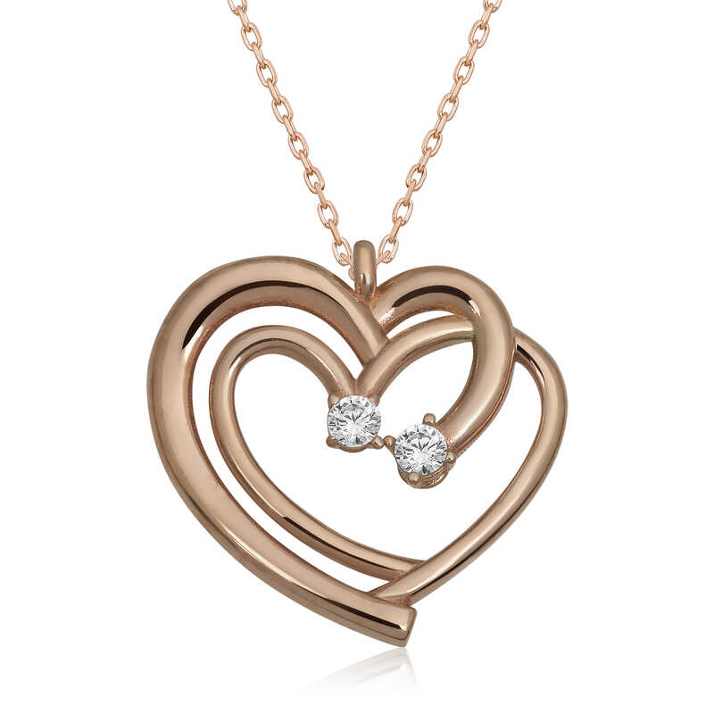 925 Ayar Gumus Rose Birlesmis Kalpler Kadin Kolye