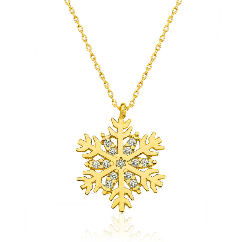 ​925 Ayar Gumus Gold Kar Tanesi Kadin Gumus Kolye