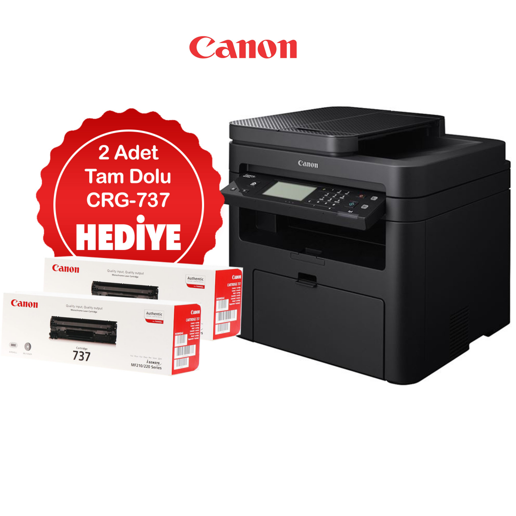 CANON i-SENSYS MF237W, Lazer Yazici, Tarayici, Fotokopi, Fax, Wifi, Lan + Orijinal 2 Adet CRG737 Toner Hediye, ORIJINAL TONERLI