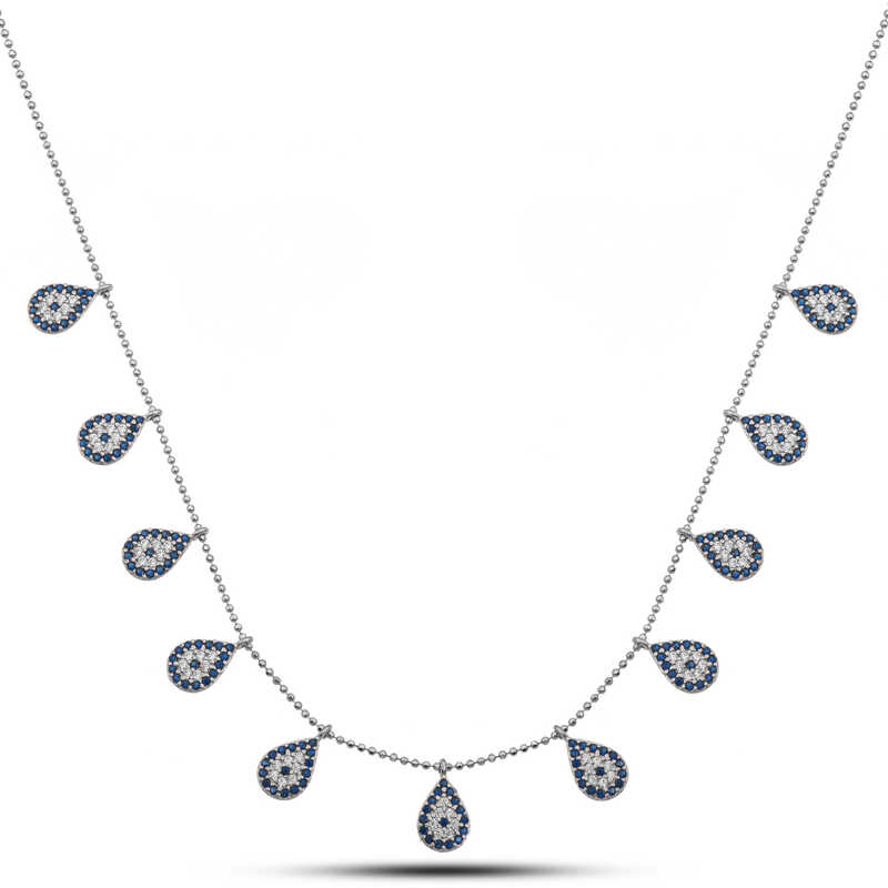 925 Ayar Gumus Damla Nazarli Sans Kadin Gumus Kolye